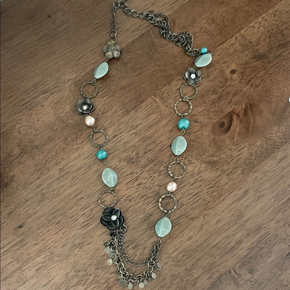 Elegant Brass and Turquoise Floral Necklace